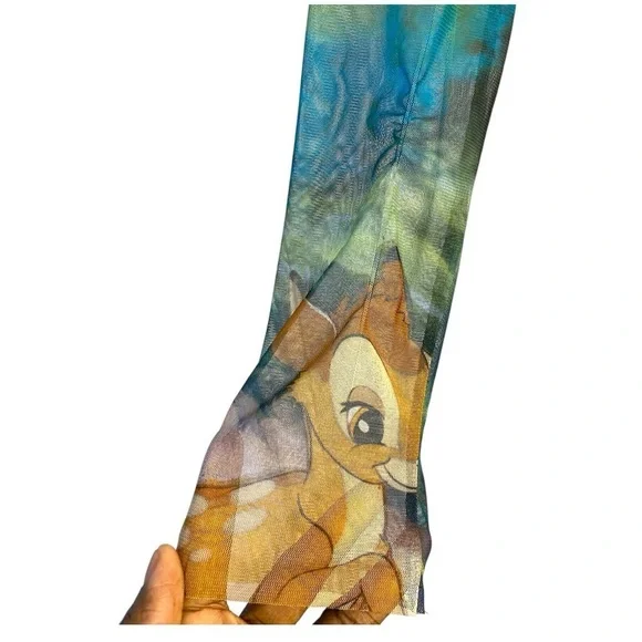 Zara x Disney Bambi Print Mesh Long Sleeve Crop Top W Ruching In Front (Flaw) - Picture 4 of 8